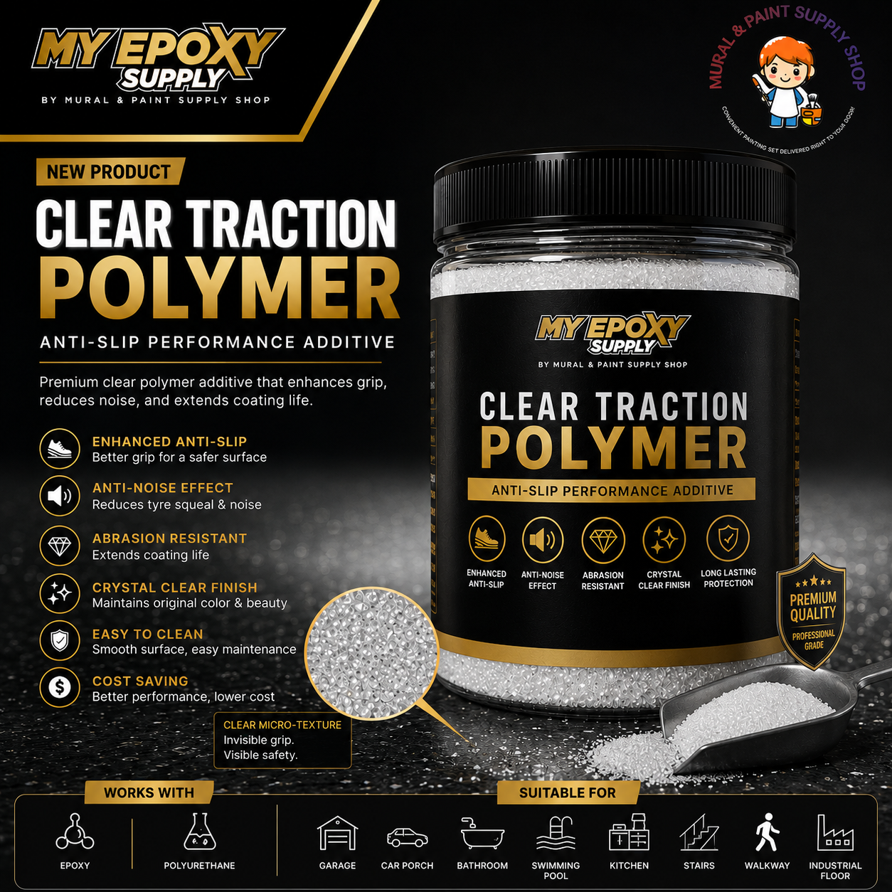 Clear Traction Polymer | Premium Anti-Slip for Industrial & Commercial Epoxy/Polyurethane Flooring
