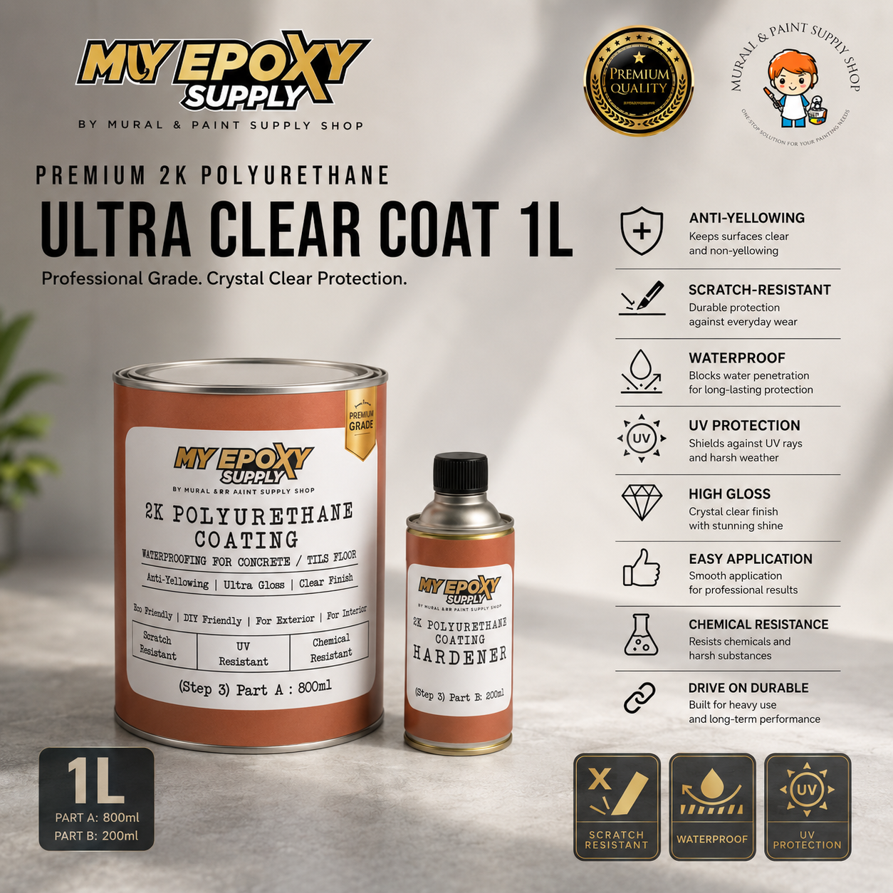 Premium 2K Polyurethane Top Coat 5L–Durable, Scratch-Resistant, High Gloss Finish