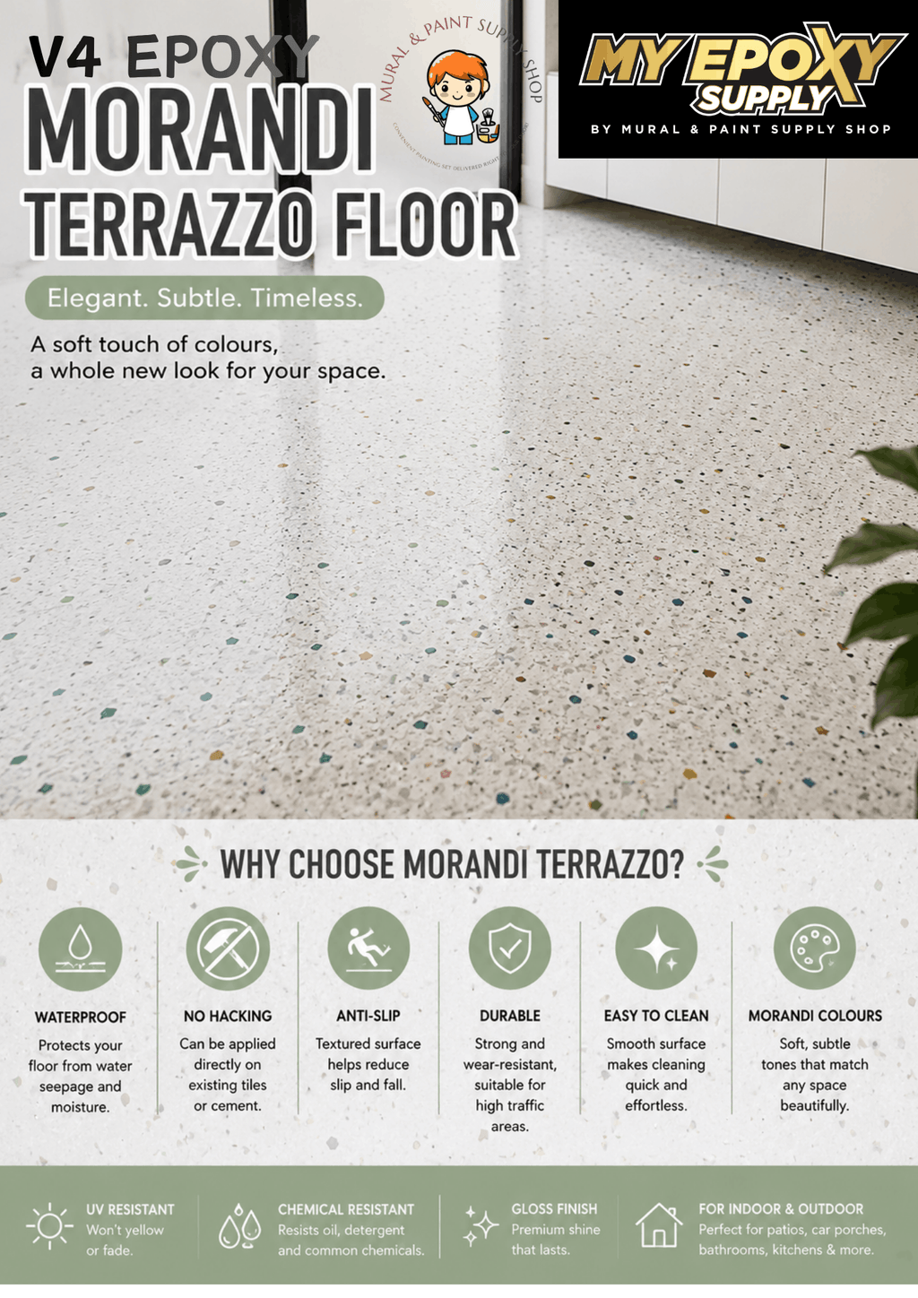 2K Morandi Terrazzo Epoxy Flake DIY Set | Seamless Stone Effect Flooring 莫兰迪水磨石DIY套装｜定制配色｜无缝仿石地面效果