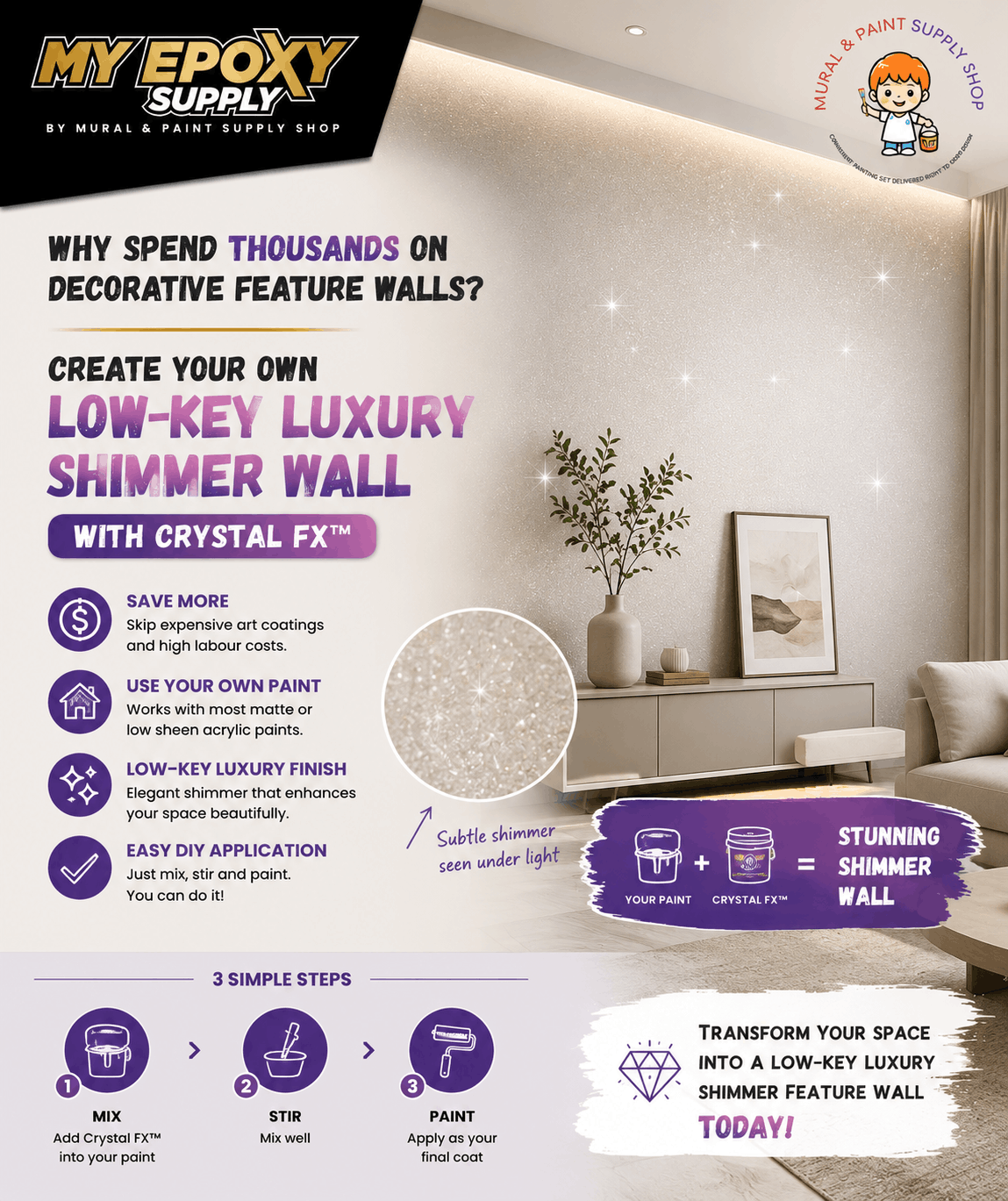 Crystal FX - Premium Light Reflective Paint Additive | Luxury Shimmer Finish 80G For 1 Liter Paint