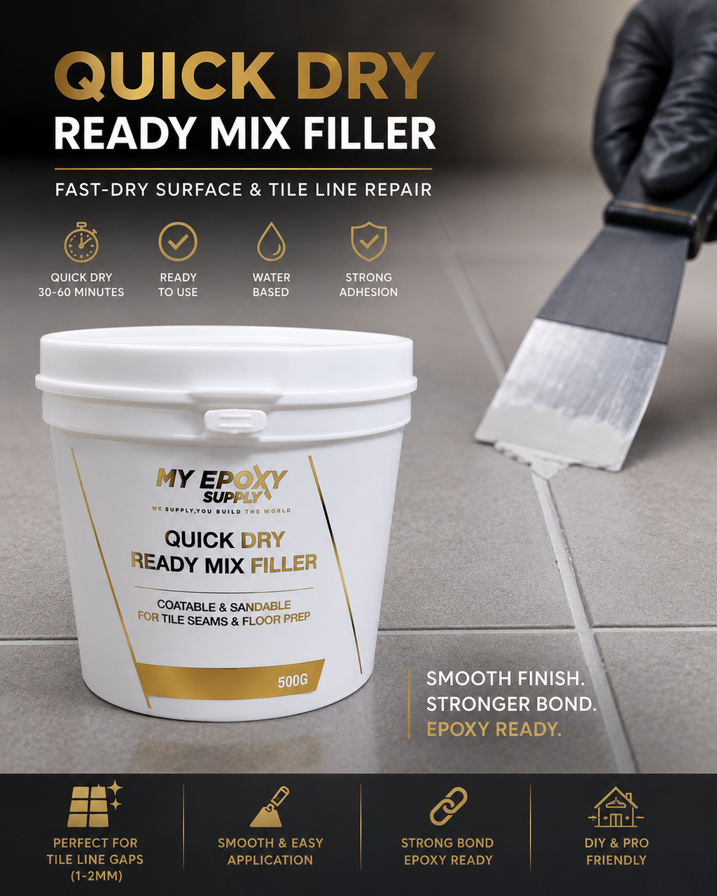 Quick Dry Ready Mix Filler 500g/1.5KG/5KG Pack – Perfect for Tile Lines & Surface Touch-Ups