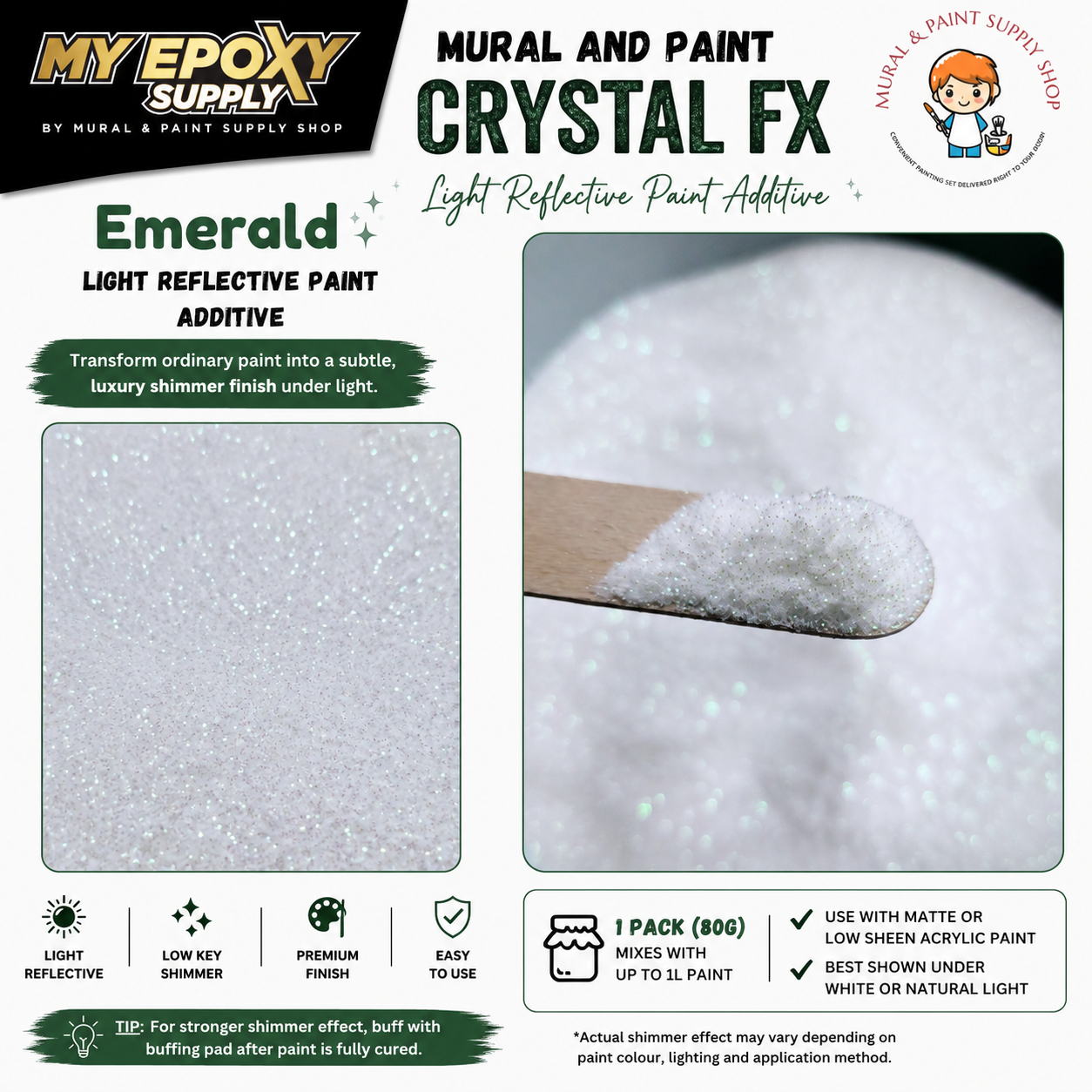 Crystal FX - Premium Light Reflective Paint Additive | Luxury Shimmer Finish 80G For 1 Liter Paint