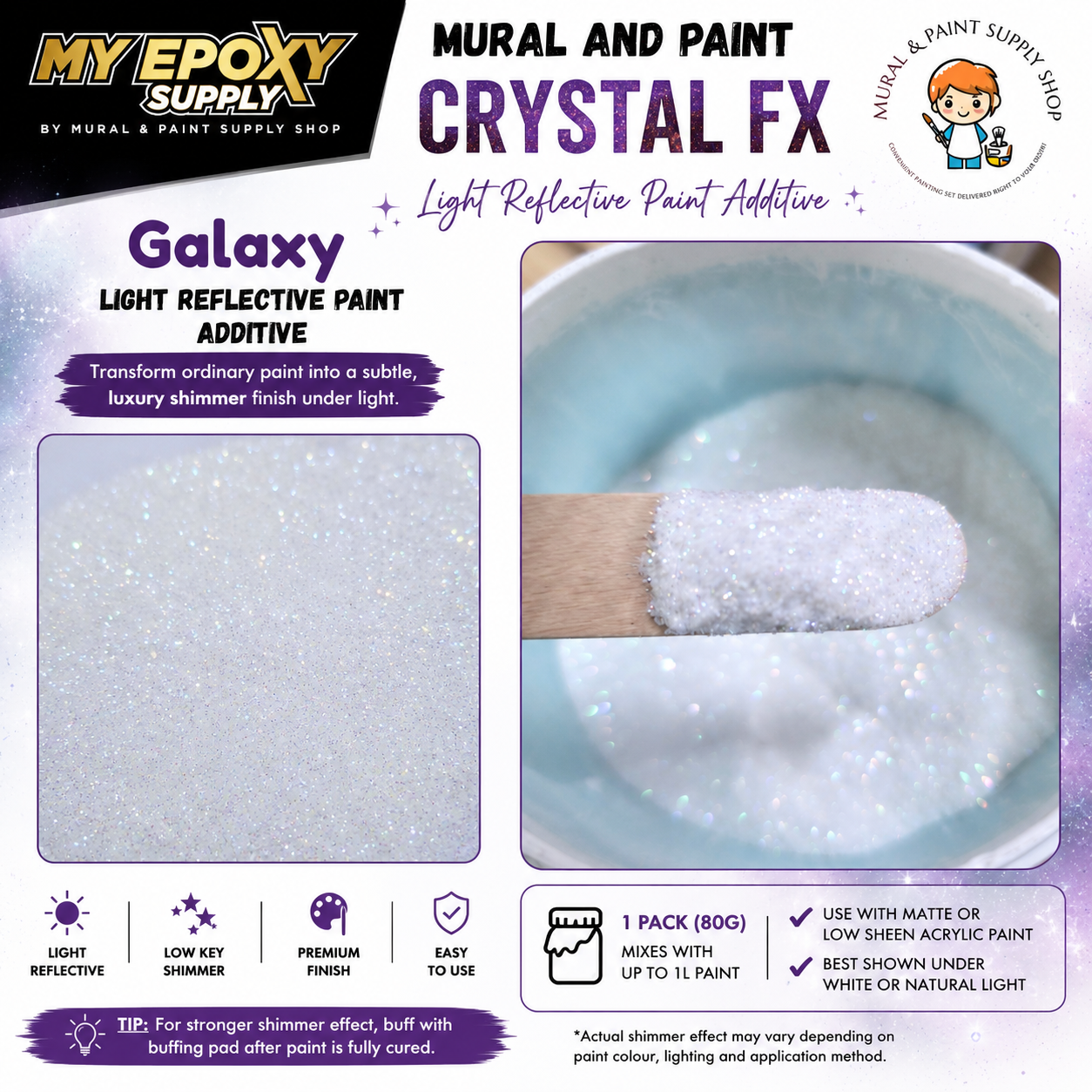 Crystal FX - Premium Light Reflective Paint Additive | Luxury Shimmer Finish 80G For 1 Liter Paint