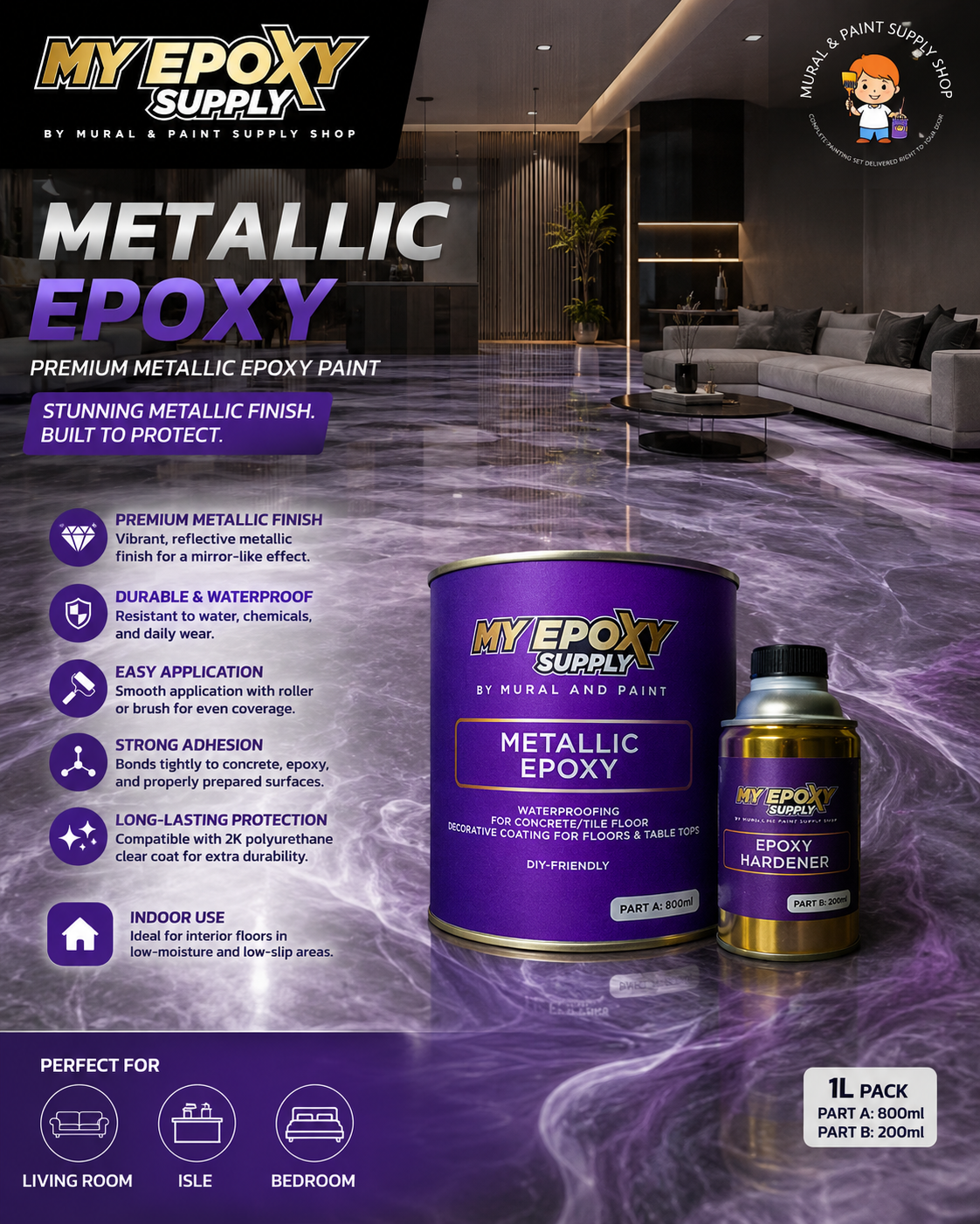 Premium Metallic Epoxy Paint 1L