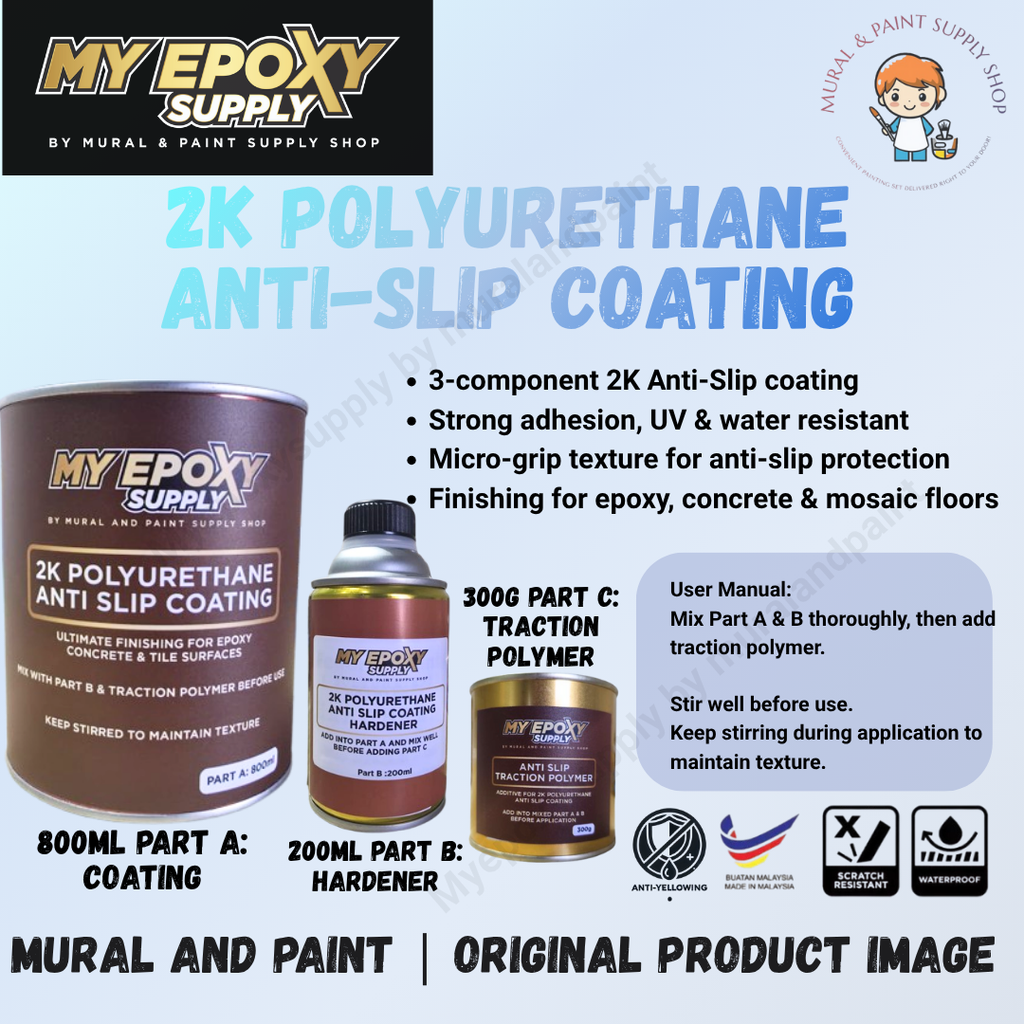 2K Polyurethane Clear Anti-Slip Coating – For Epoxy, Mosaic & Cement Floors