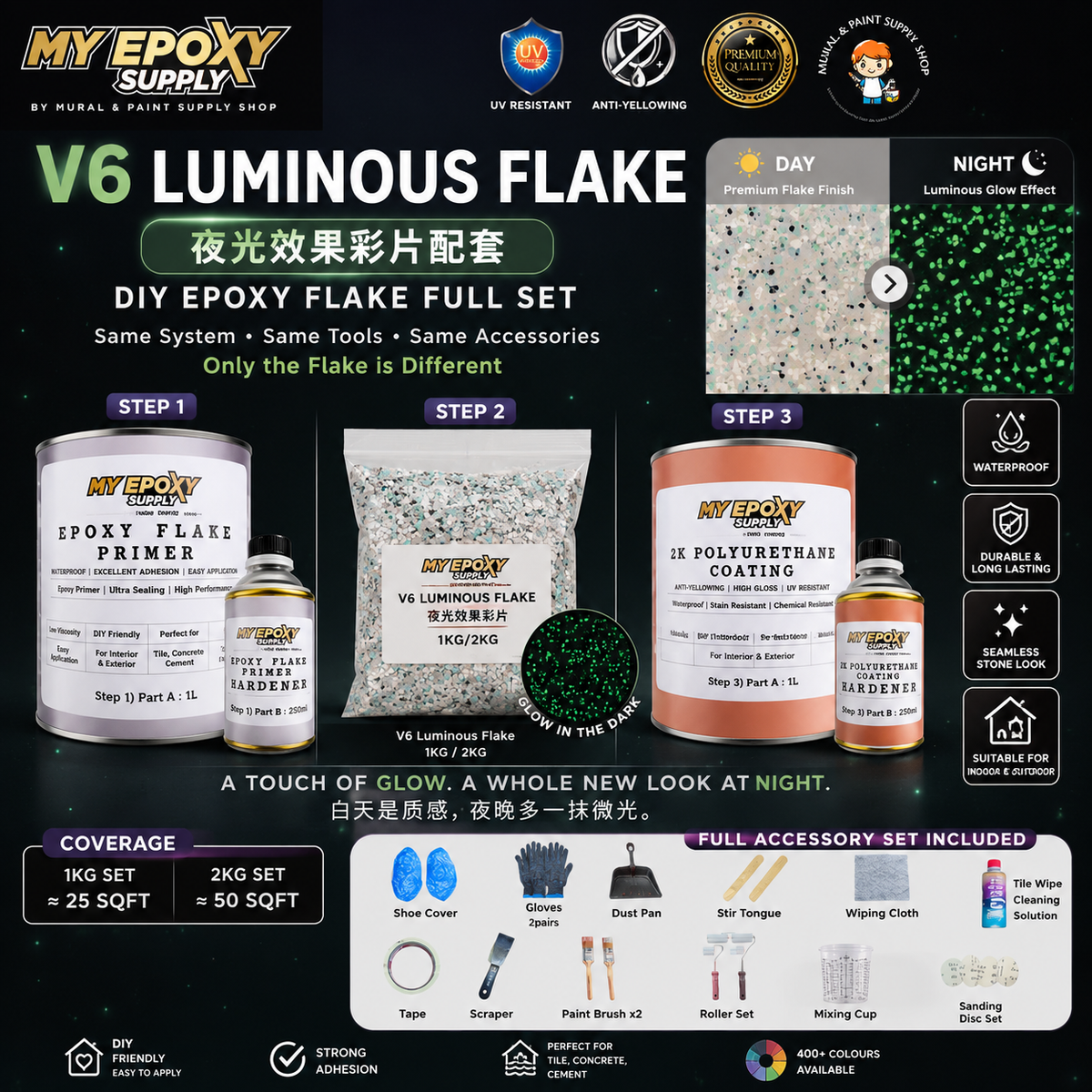 V6 Luminous Flake Epoxy DIY Set | Glow-in-the-Dark Effect  | V6 夜光彩片DIY套装｜夜光效果