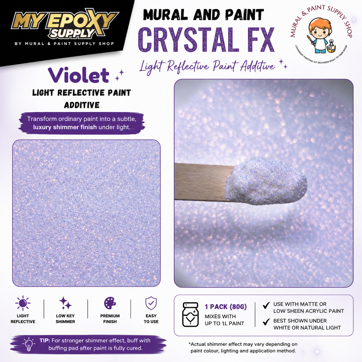 Crystal FX - Premium Light Reflective Paint Additive | Luxury Shimmer Finish 80G For 1 Liter Paint